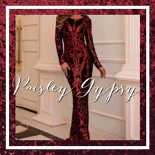Glamorous Burgundy Contrast Sequin Fit and Flare Formal Gown
