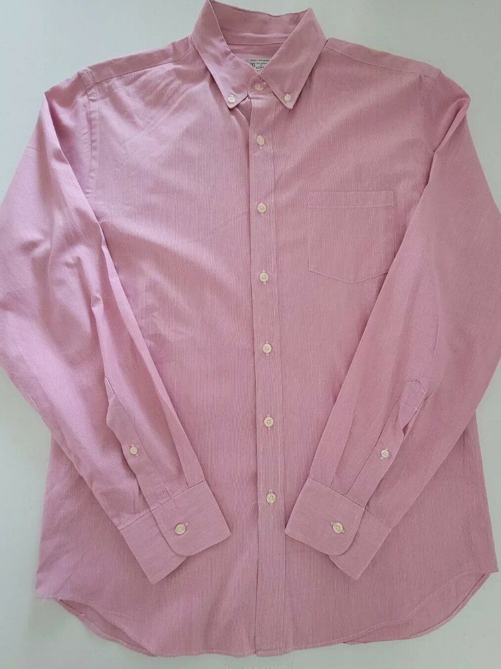 J Crew Men's Red White Striped Quality Woven Button Up Pocket Shirt