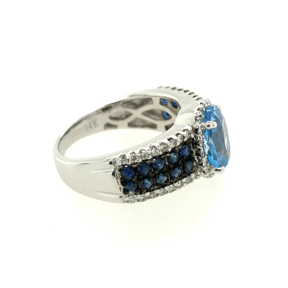 Anillo LeVian Oro Blanco 14K Topacio Azul H-I SI2 Diamante 1.61 cts Talla 6 Foto 4 de 4