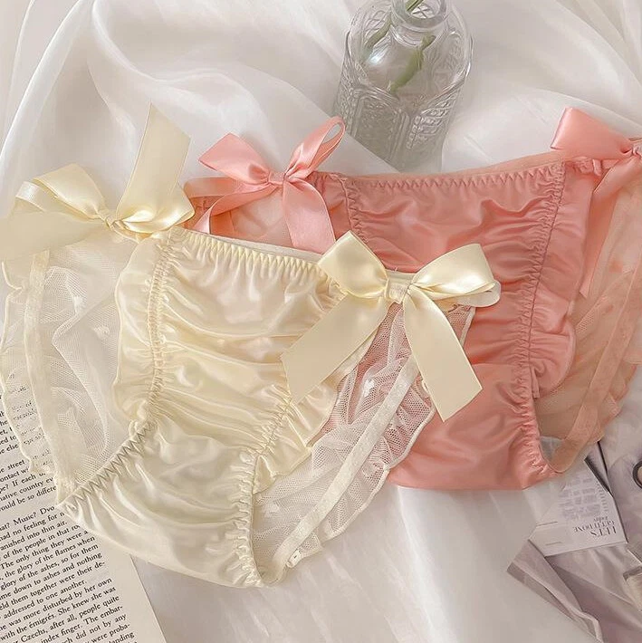 Lote de 5 paquetes sexy bragas de satén para mujer moño calzoncillos completos ropa interior transparente lencería Foto 4 de 4