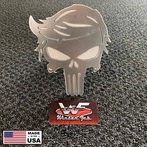 Trump Hair Punisher Skull Hitch Cover - Two Layer - America USA Funny