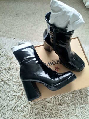 Joe Browns Black Patent Platform Ankle Boots Block Heal Size