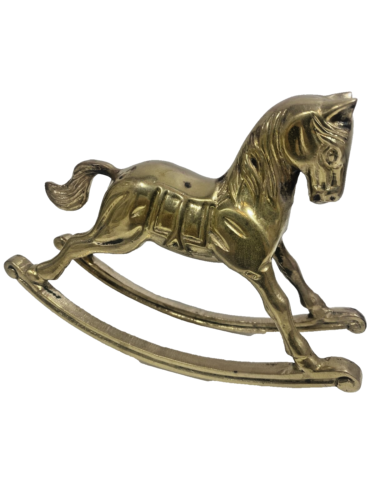 Vintage Solid Brass Rocking Horse Figurine Christmas Rocks Gold Metal - Afbeelding 1 van 6