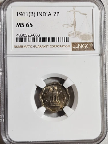 India 2 Paise 1961B NGC MS 65