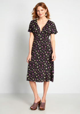 NWT ModCloth take the plunge button down purple yellow floral midi dress 0