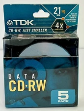 TDK Data CD Rewritable CD-RW 21 Minute 185mb 5 Pack For Computer Writers  