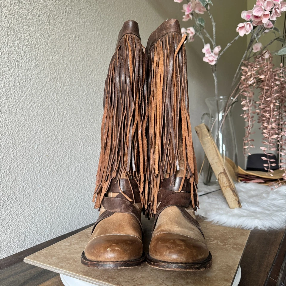 Botas Stetson para mujer 8 flecos arnés bohemio occidental vaquero cuero festival Foto 3 de 4