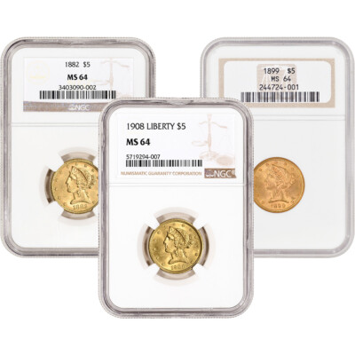 US Gold $5 Liberty Head Eagle - NGC MS64 - Random Date and Label