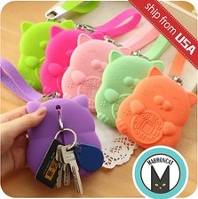 Maneki Neko Lucky Cat Silicone Card Key Ring Holder Case Bag Organizer Cute fun