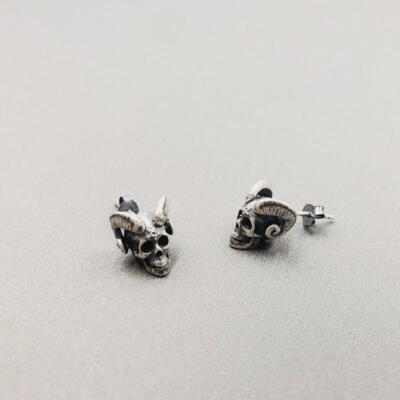 Goat Horn Skull Stud Earrings Gothic Earrings Hypoallergenic Earrings Skull Gift