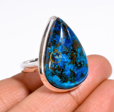 Blue Azurite Ring 925 Sterling Silver Handmade Statement Boho Rings Gift Jewelry