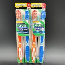 4 New Sunstar GUM Tooth 'N Tongue Toothbrushes Full Heads  Soft Bristles 500