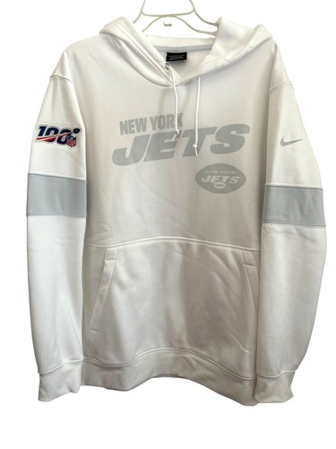 Nike NFL New York Jets Dri-Fit Football Onfield Apparel White Hoodie XL 100 Yr