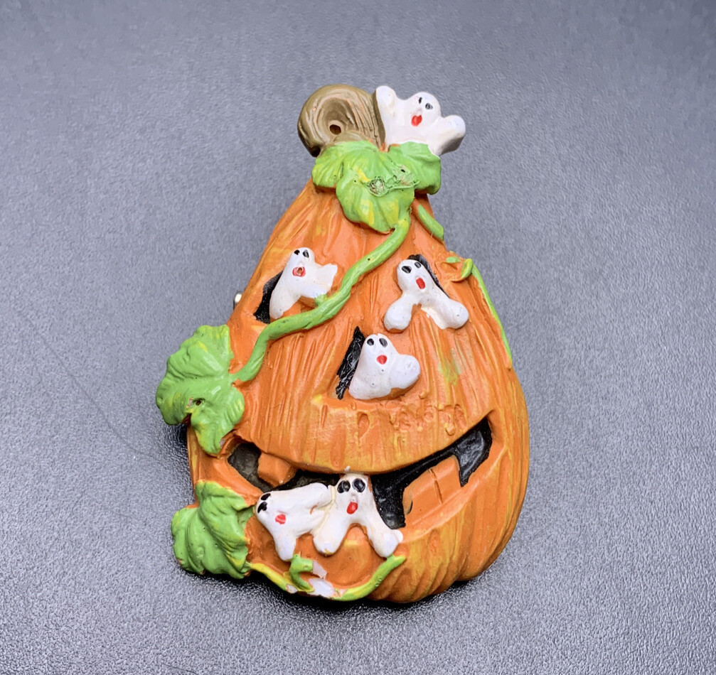 Halloween Ghost Jack O Lantern Brooch Pin Pumpkin Resin Cute Kitsch ...