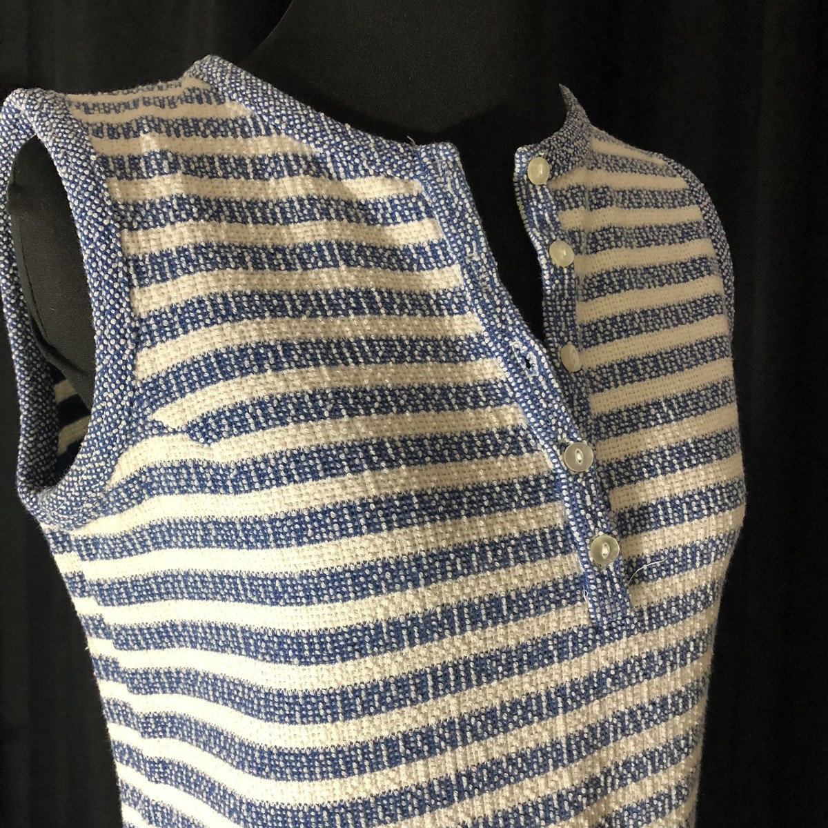 トップス 70s sears HBT all-in-one Sears Knit Top Blue Stripes Nautical Sleeveless Size M Vintage
