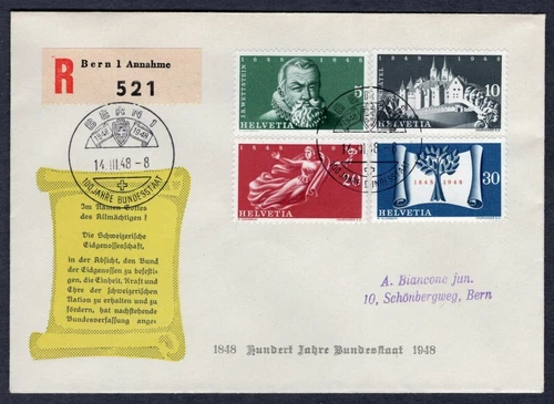 SWISS CONFEDERATION 1948 SWITZERLAND FDC