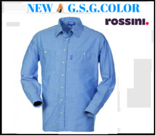 ROSSINI Chemise À Manches Longues Pour Homme 100% Coton De Travail Bleu HH026