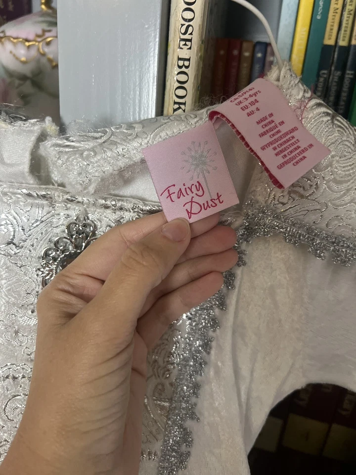 Fairy Dust White & Silver Ice Princess Dress w/ Hoop Skirt Childs Size 3/4 - Image 4 of 4