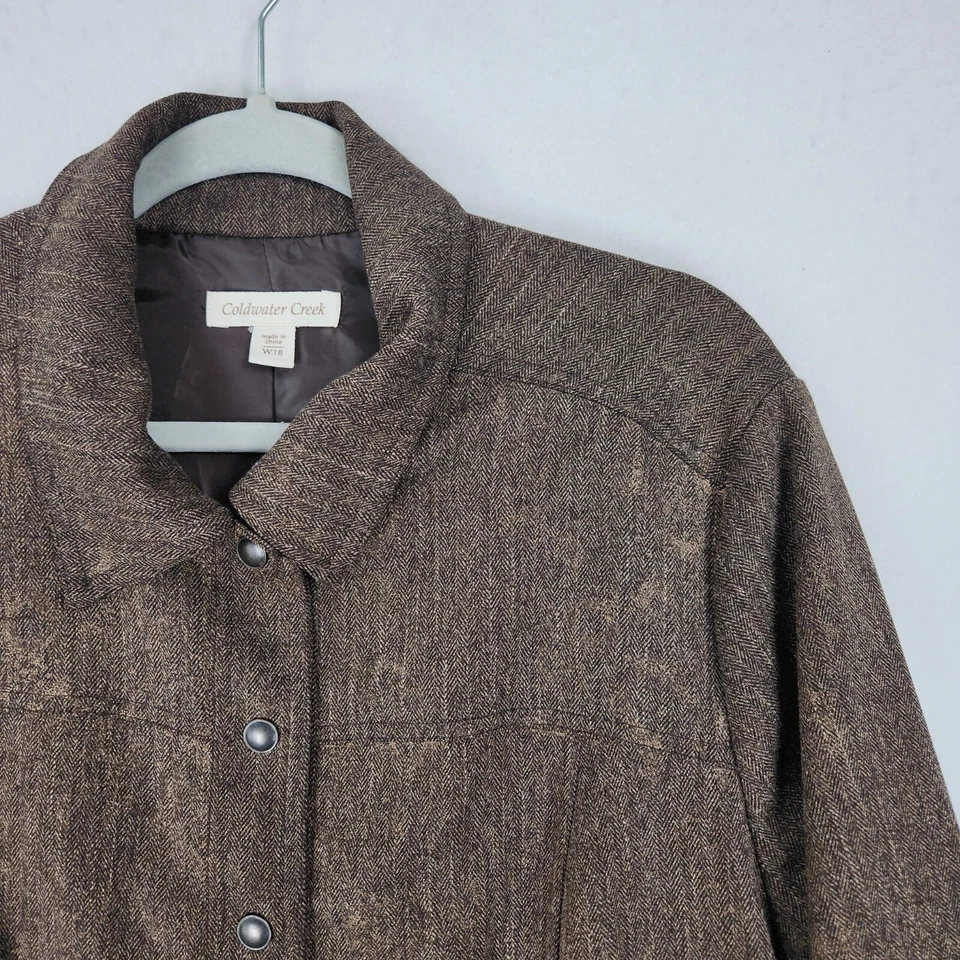 Chaqueta Coldwater Creek para mujer 18 marrón metálico espiga frente a presión informal Foto 2 de 4