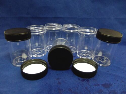 Lot of 12 1 oz Empty Jars. Crystal Clear Polystyrene New W/ 38mm Black Cap - Picture 1 of 5