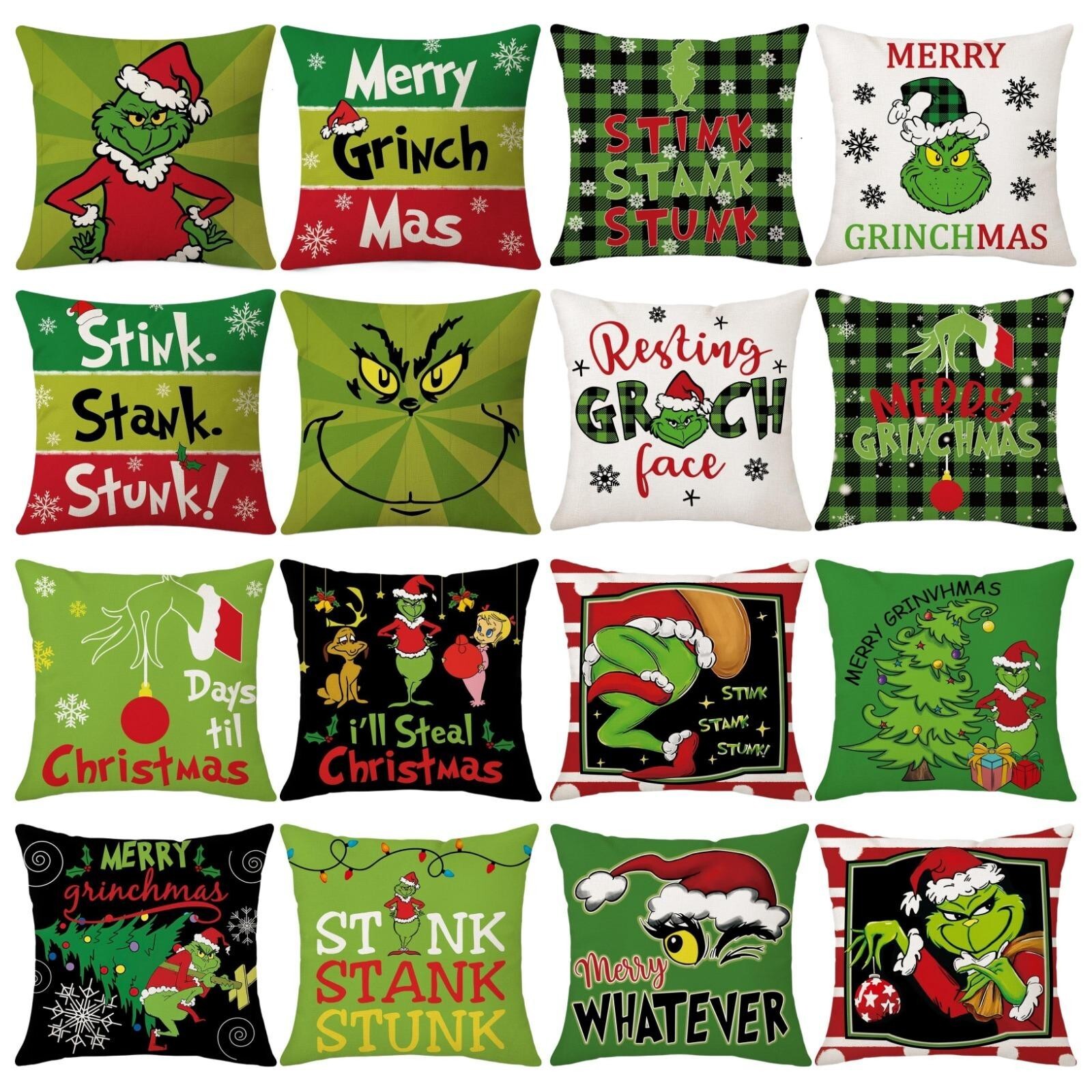 4Pcs Christmas Grinch Cushion Cover Pillow Case Xmas Sofa Pillowcase Decor NEW