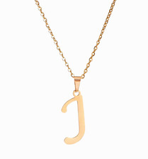 Letter J Initial Pendant Necklace Stainless Steel Gold Plated - Free Postage