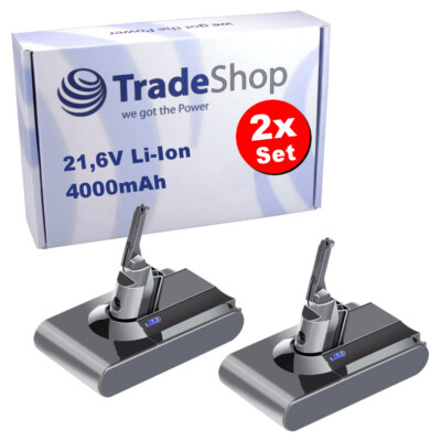 2x Premium Li-Ion Akku 21,6V 4000mAh 86Wh für Dyson SV10, V8, V8 Absolute