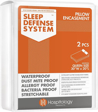 Queen Pillow Encasement Set of 2 Zippered Waterproof Bed Bug Dust Mite Proof