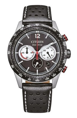 Citizen Herrenuhr Chronograph Eco-Drive Solar Schwarz Leder 10BAR CA4717-06E