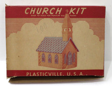 Plasticville CC-8 Country Church Kit 1950 Complete Boxed Gray Roof
