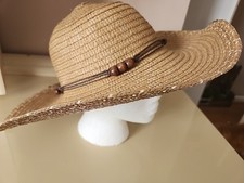 Charming Straw Sun Hat Tan One Size Beach Lake Floppy Wide Brim.