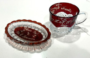 RUBY FLASH SOUVENIR GLASS -2 pieces - Atlantic City & Omaha
