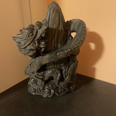 3+lb Natural Black Silver Obsidian Hand Carving Dragon Crystal Sculpture Statue