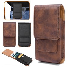 Vertical Cell Phone Pouch Case Waist Holster with Belt Clip Loop Leather Holder