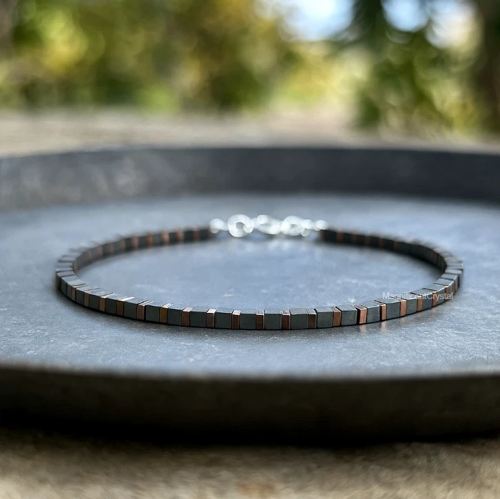 Мужской браслет матовый гематит драгоценный камень ювелирные изделия ручной работы целебная энергия подарки - Изображение 2 из 4