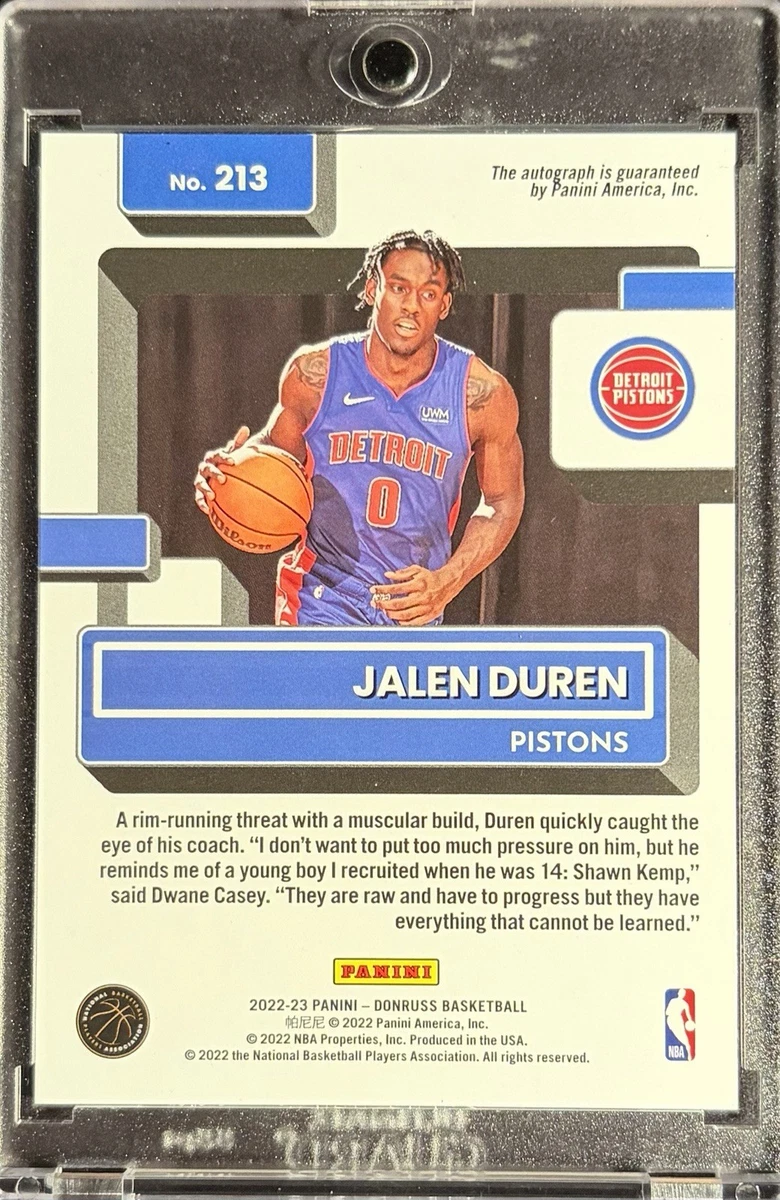 Jalen Duren 2022-23 Panini Dornuss Basketball #213 Rated Rookie Choice Auto RC