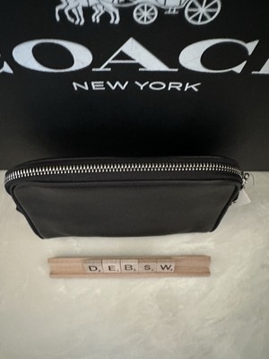 NWT COACH BLACK SOFT LEATHER ZIP SMALL BEAUTY COSMETIC TRAVEL CASE