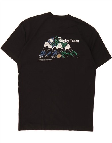 BENETTON Mens Graphic T-Shirt Top Large Black HE09 - Picture 2 of 3