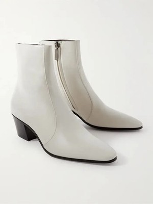 HIGH QUALITY MENS HANDMADE WHITE SIDE ZIPPER LEATHER ANKLE HIGH MEN BOOTS/SHOES