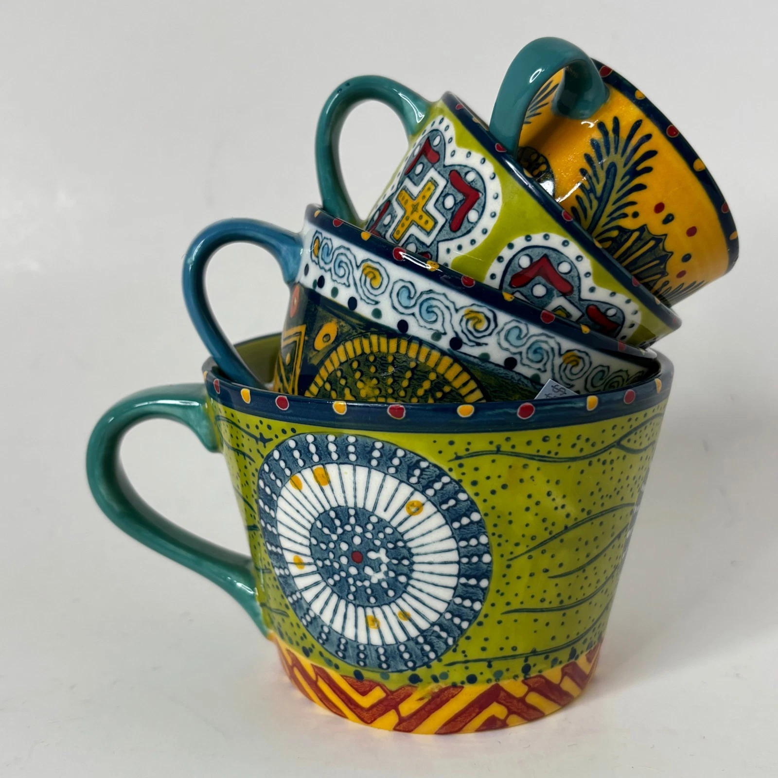 Anthropologie Set 4 Austin Flora Boho Ceramic Measuring Cups with Handles