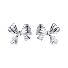 Solid 925 Sterling Silver Cute Bow Studs Earrings for Women Teens Ribbon Bow Stu