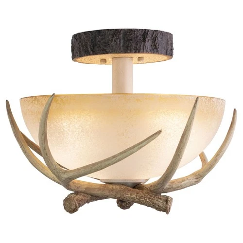 Vaxcel - Lodge 3-Light Semi-Flush Mount in Rustic and Antler Style 12.75 Inches - Picture 1 of 4