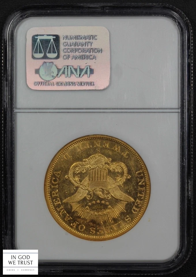 Naufragio 1855 S SS Centroamérica $20 Liberty Head Oro Doble Águila NGC MS 61 Foto 3 de 4