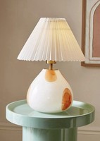 Spotted Orange Glass Table Lamp With Pleated Shade By The Very Collection - BNIB
