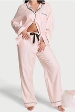 Victoria's Secret Iconic Pink White Gold Stripe Flannel Long Pajama Set NWT XL