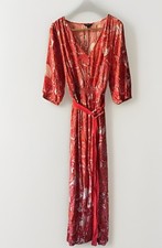 Cheztu Size 18 Red Paisley Rayon Maxi Dress Smocked Waist Cottagecore Festival