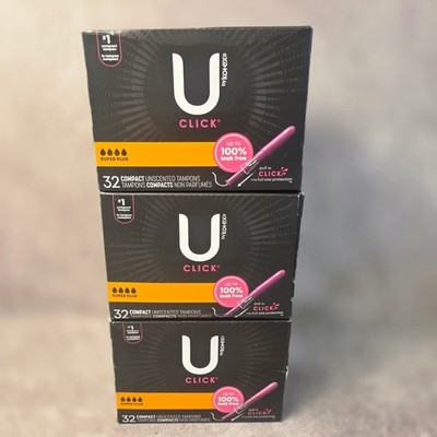 U by Kotex Click Compact Tampons Super Plus Unscented 32 Count 3 Pack 96 Total
