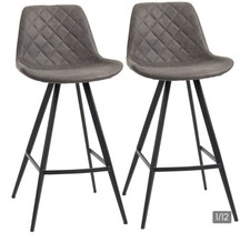 Image of HOMCOM Set Of 2 Bar Stools Vintage Microfiber Cloth Tub Seats - Read Description