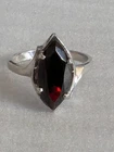 VINTAGE STERLING SILVER GARNET NAVETTE RING