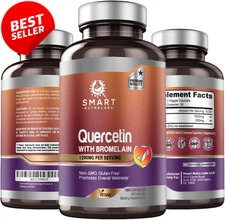 Quercetin with Bromelain 1200mg 180 Count Immune Health Energy Vegan US